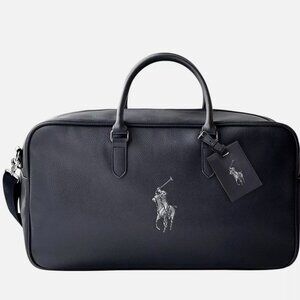 Ralph Lauren Fragrances Duffle Black Faux Leather Travel Shoulder Gym Bag New